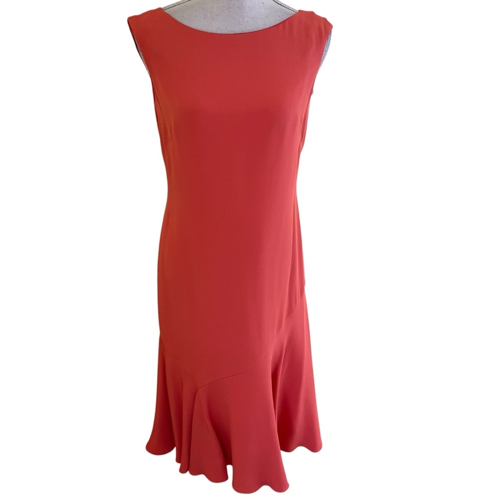 Talbots Vintage Coral Silk Sleeveless Ruffle Hem Midi Dress 4